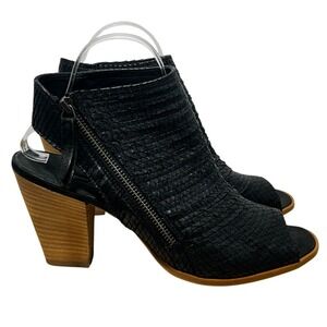 Paul Green Womens‎ Peep-Toe Black Embossed Leather Ankle Side Zip Booties - 7.5